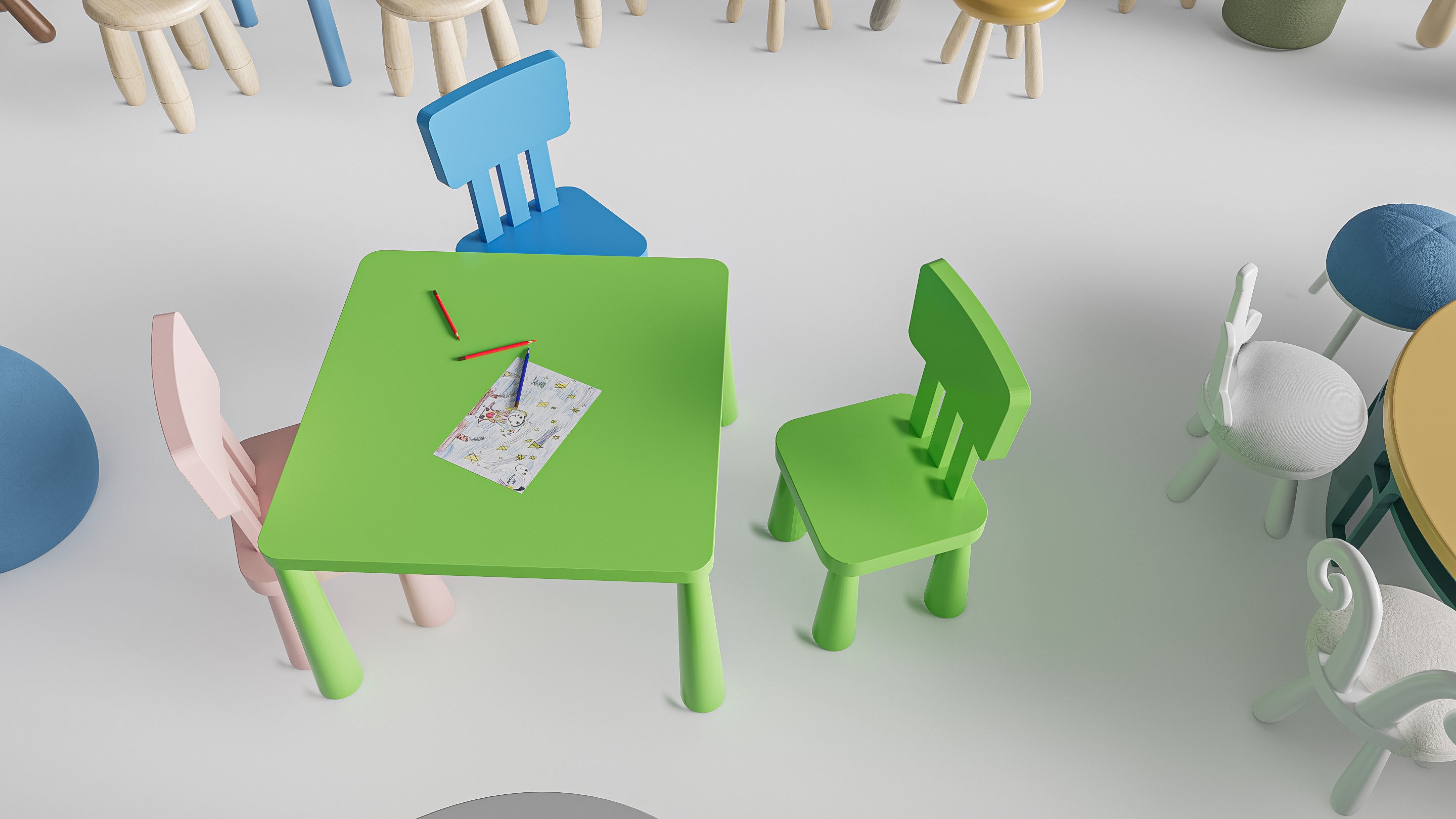 Children table and chairs 5 3D model_6