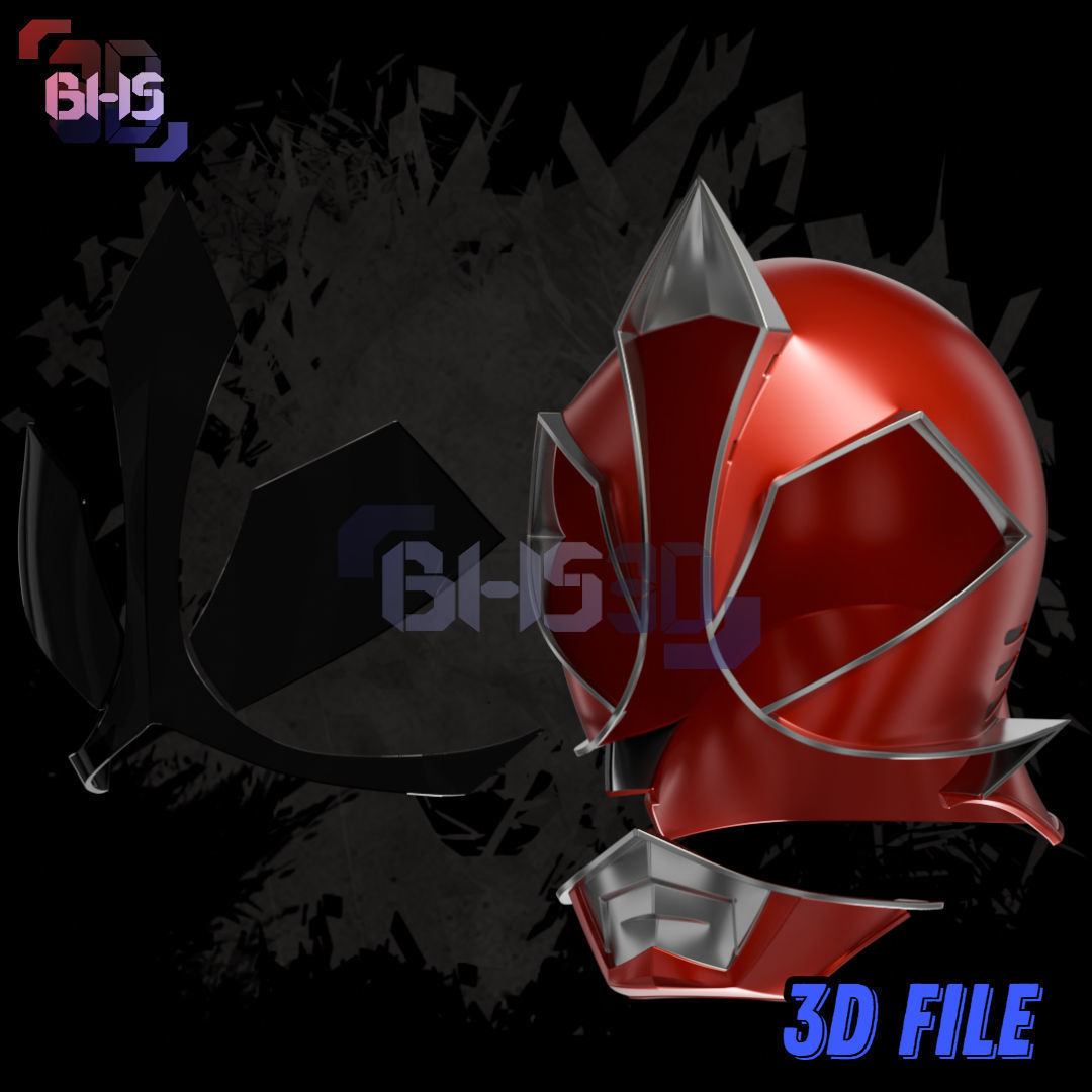 ShinkenRed Mega Mode Helmet 3D 3D print model_5