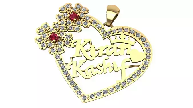 Stylish Name Kiran Kashif Heart Diamond Pendant3d PrintableModel 3D print model