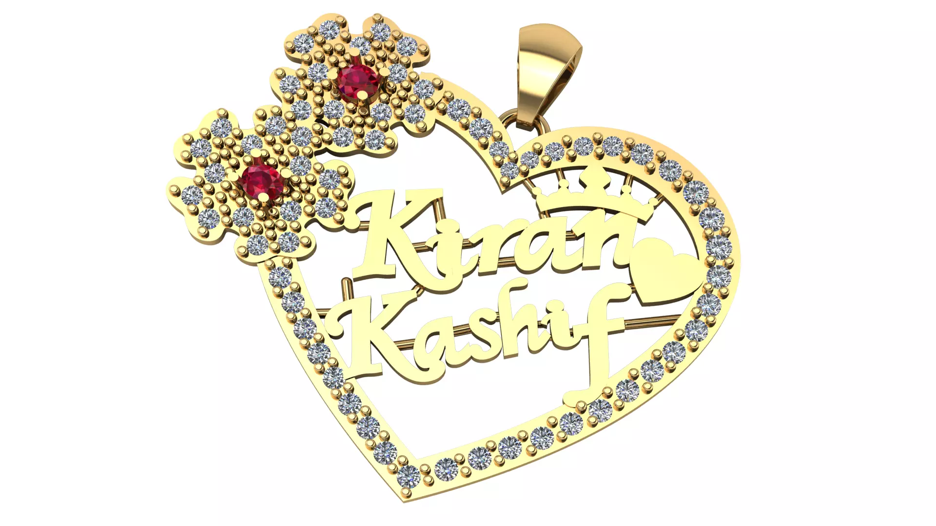 Stylish Name Kiran Kashif Heart Diamond Pendant3d PrintableModel 3D print model_0