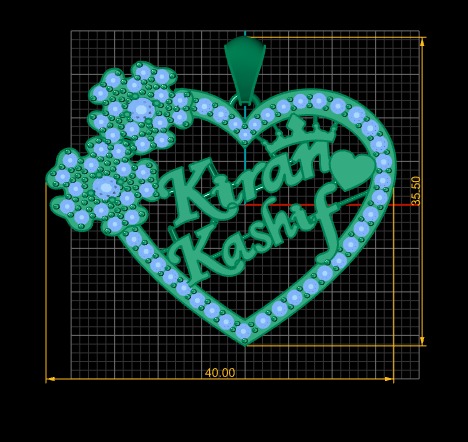 Stylish Name Kiran Kashif Heart Diamond Pendant3d PrintableModel 3D print model_3