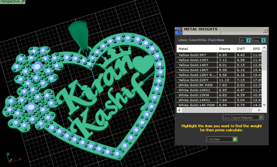 Stylish Name Kiran Kashif Heart Diamond Pendant3d PrintableModel 3D print model_2