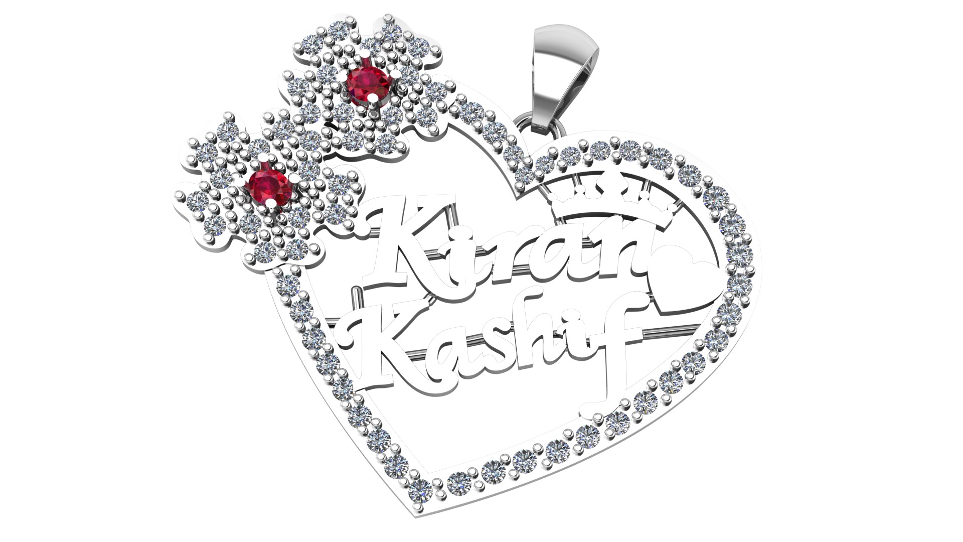 Stylish Name Kiran Kashif Heart Diamond Pendant3d PrintableModel 3D print model_1