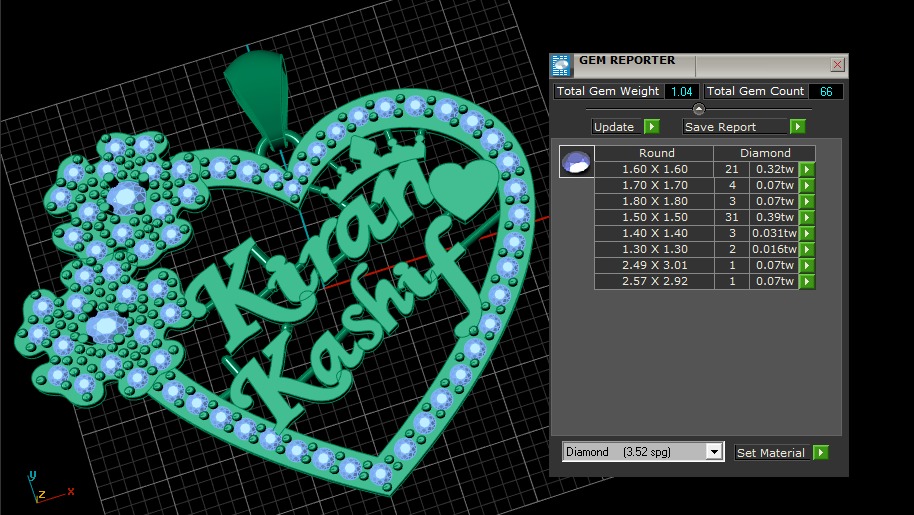 Stylish Name Kiran Kashif Heart Diamond Pendant3d PrintableModel 3D print model_5