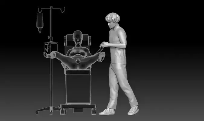 Woman giving birth dad 3D print model