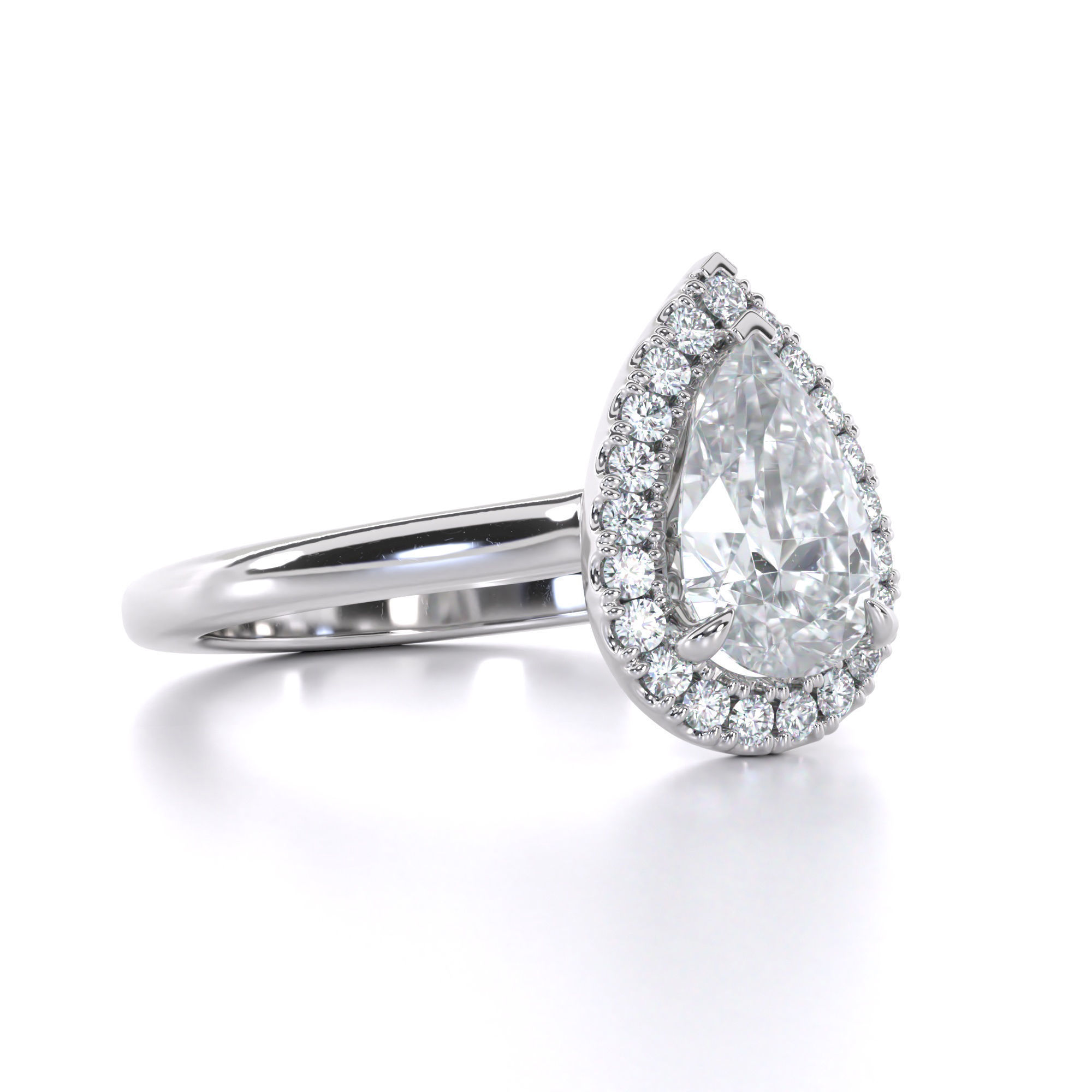 Pear Cut Halo Engagement Ring 3D print model_1