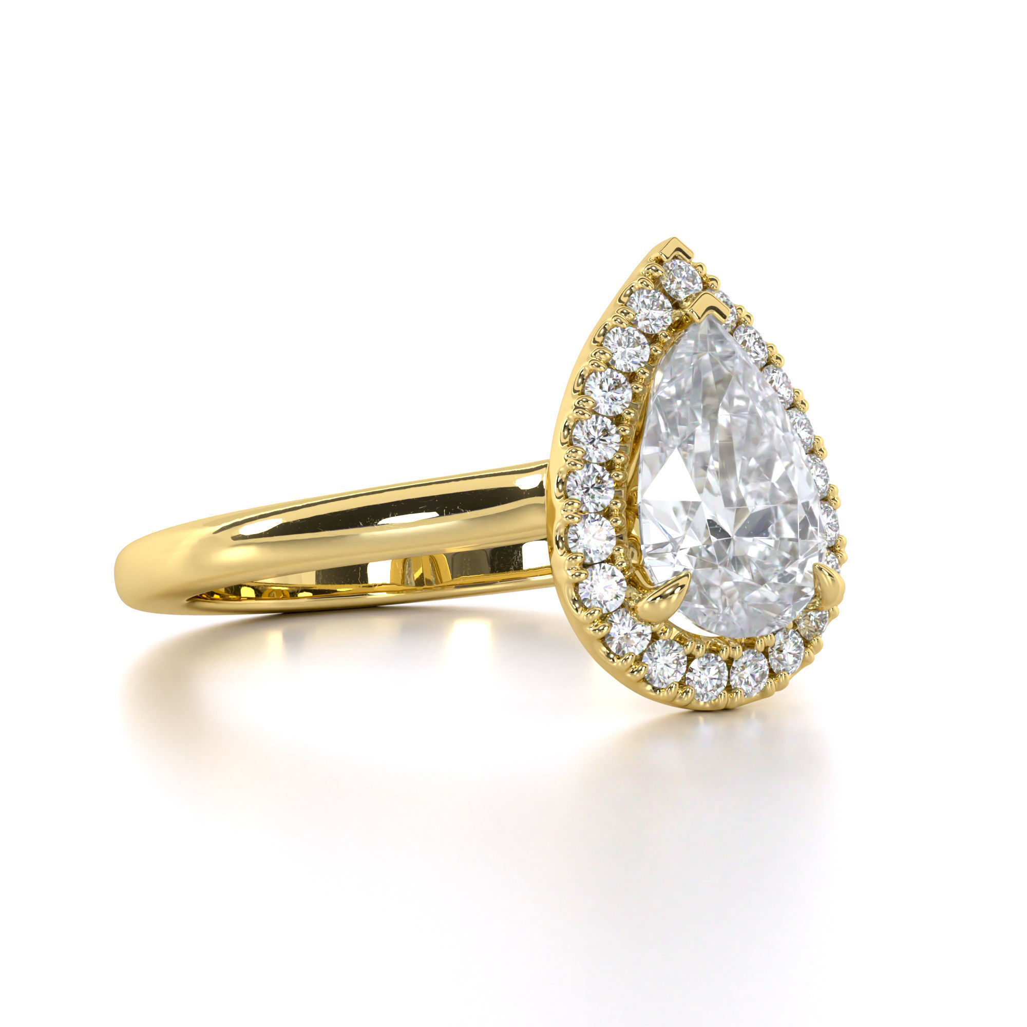 Pear Cut Halo Engagement Ring 3D print model_2