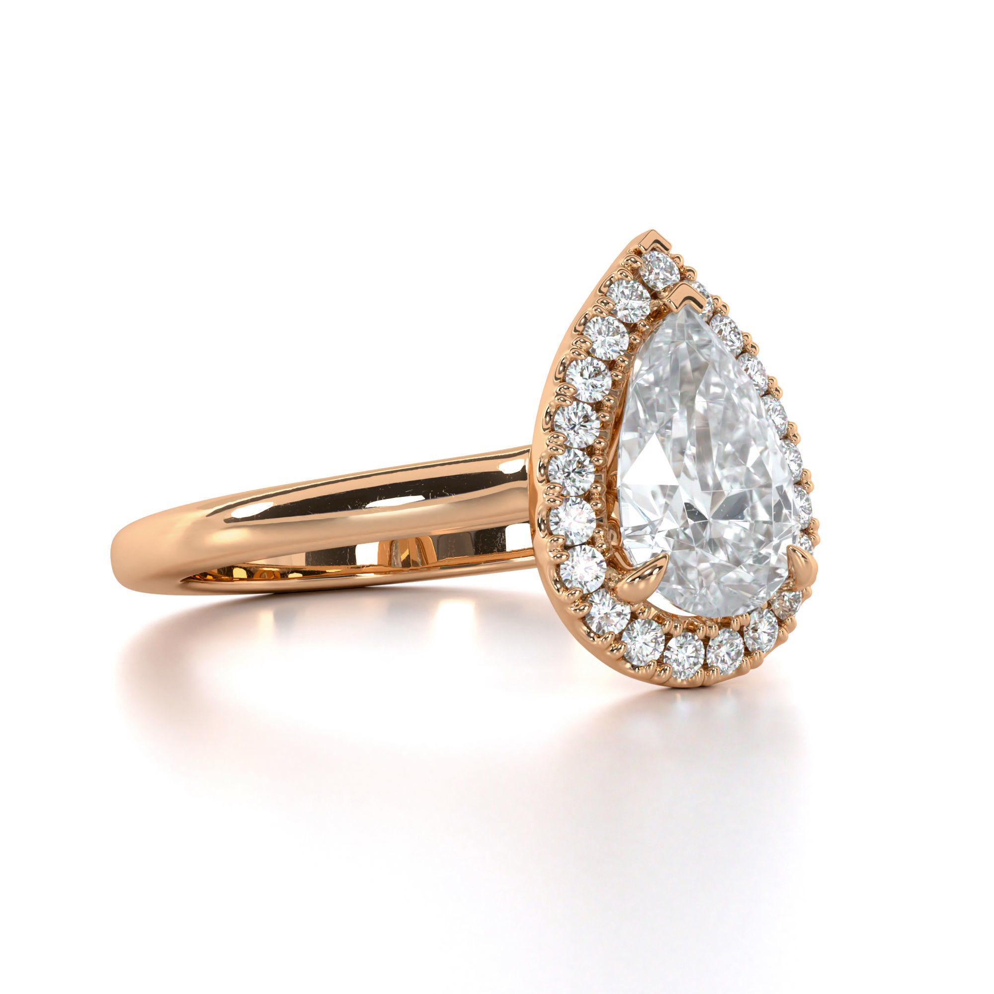 Pear Cut Halo Engagement Ring 3D print model_3