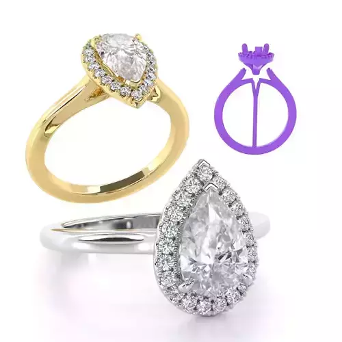 Pear Cut Halo Engagement Ring 3D print model Pear Cut Halo Engagement Ring 3D print model
