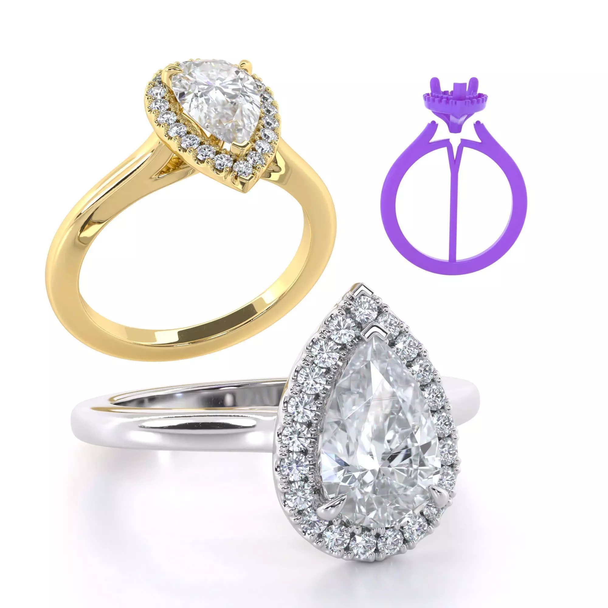 Pear Cut Halo Engagement Ring 3D print model_0