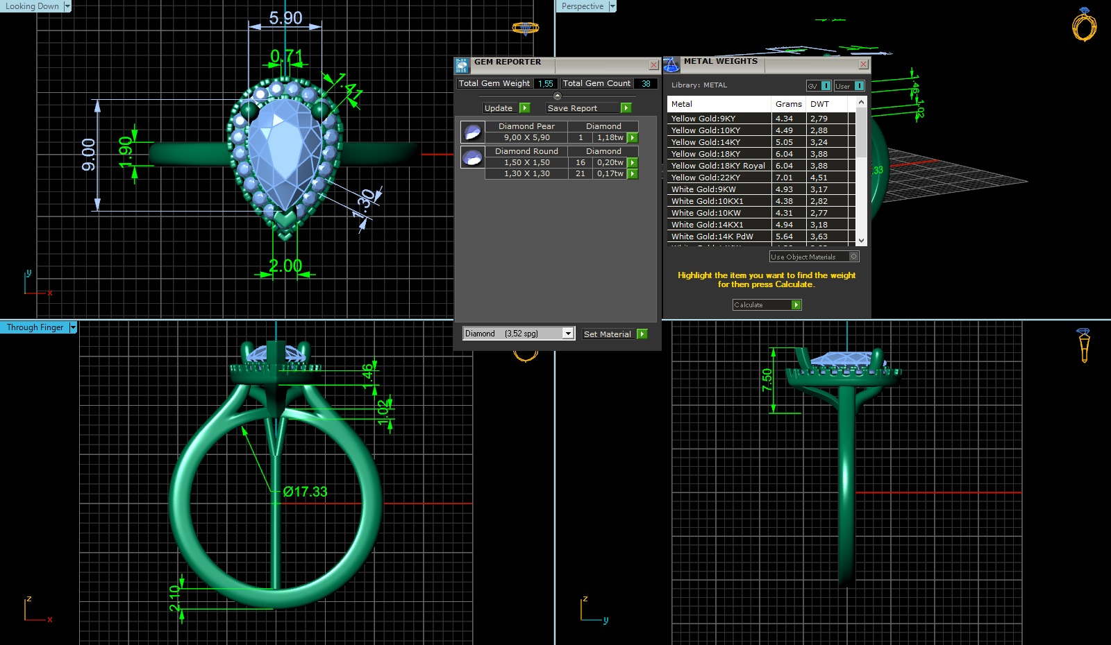 Pear Cut Halo Engagement Ring 3D print model_17