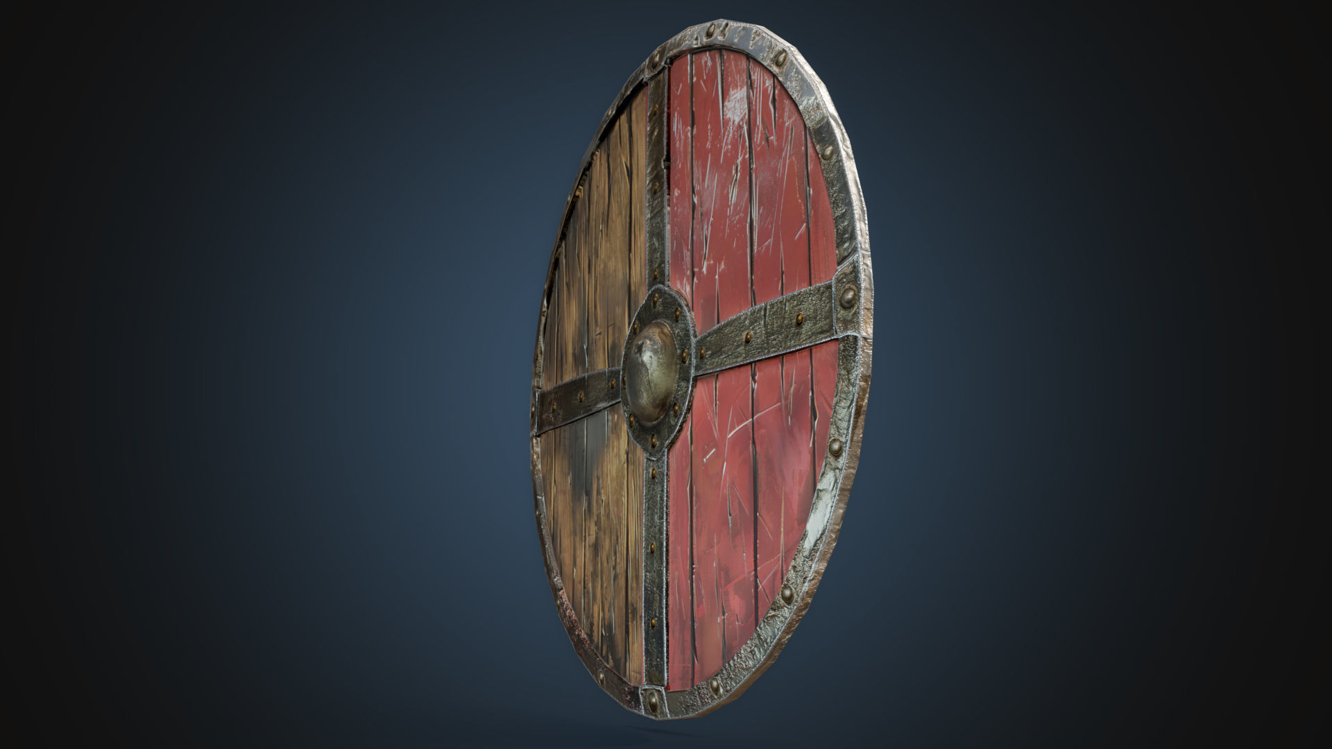 Round viking shield Low-poly 3D model_2