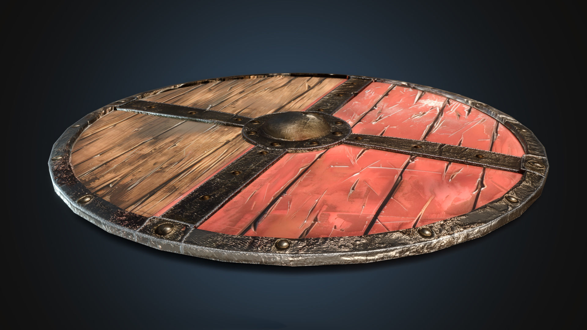Round viking shield Low-poly 3D model_4