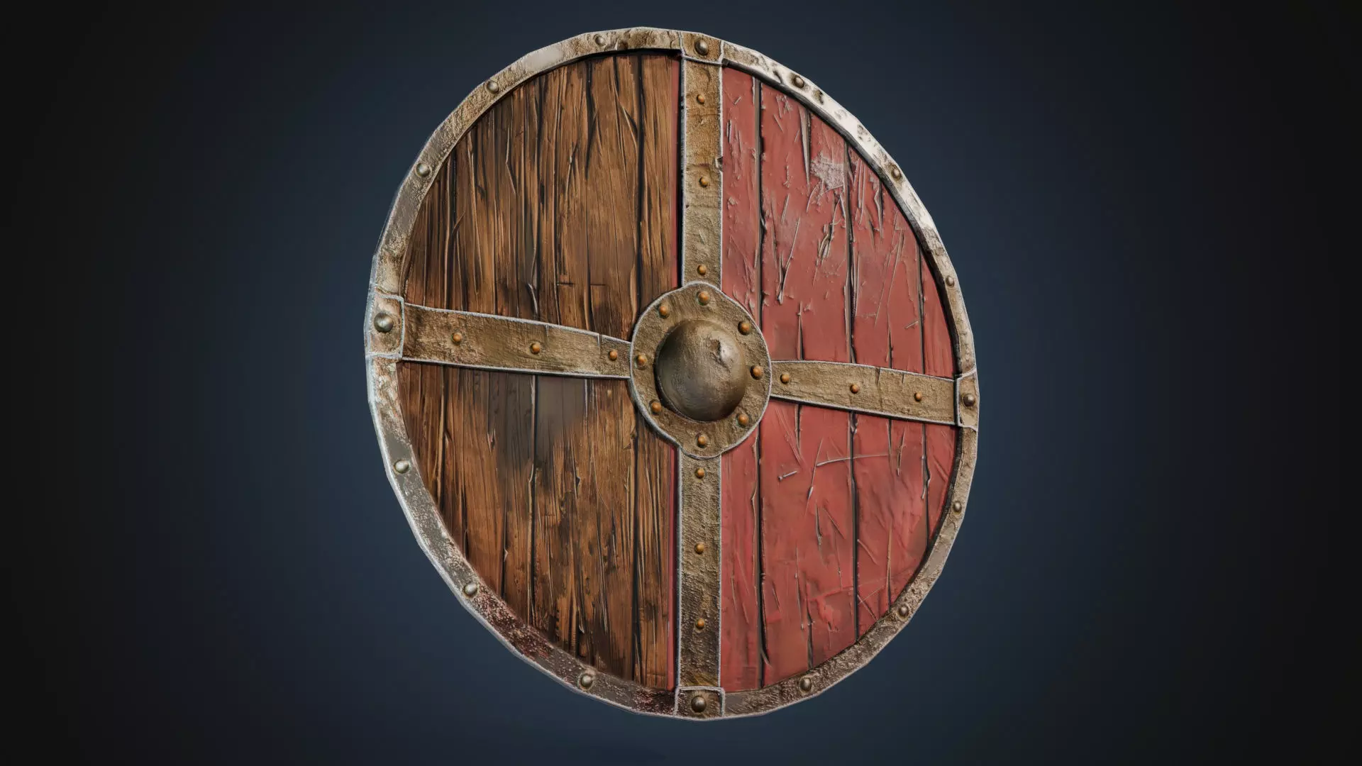 Round viking shield Low-poly 3D model_0