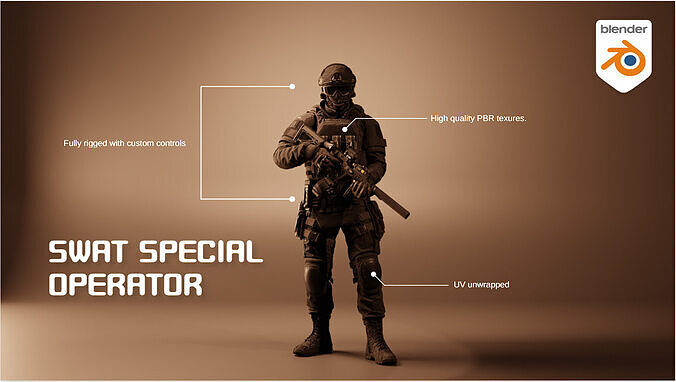 SWAT SPECIAL OPERATORS CHARACTER BLENDER Low-poly 3D model Low-poly 3D model