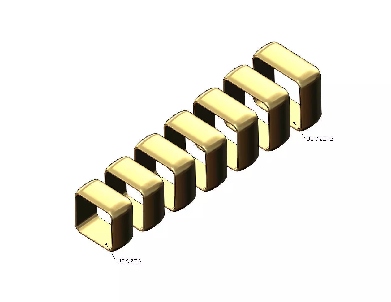 Wide 10mm rounded section square ring US sizes 6to10 3D print model
