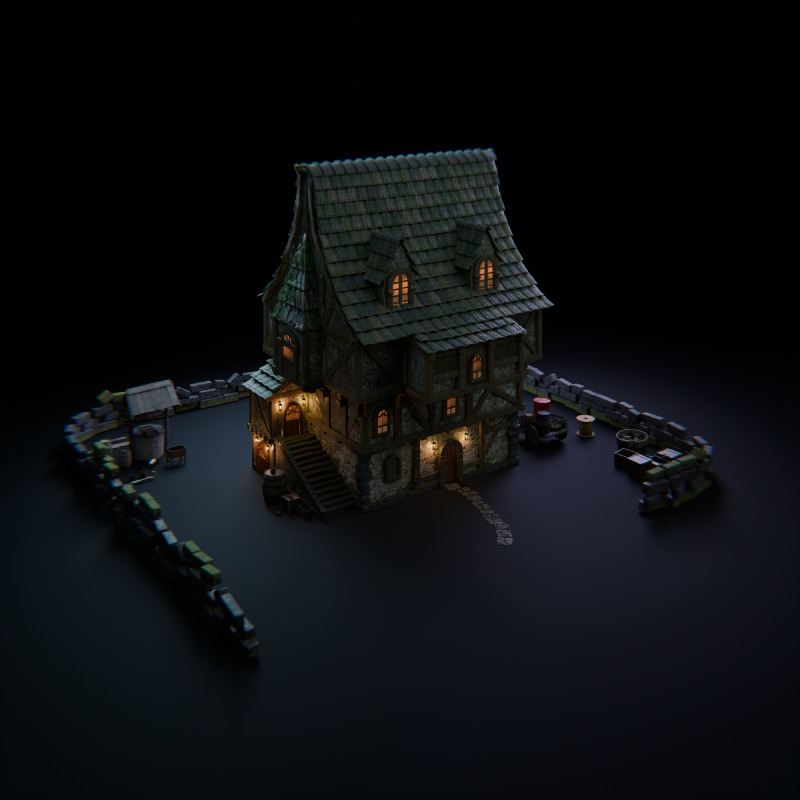 Vintage House  Low-poly 3D model_1