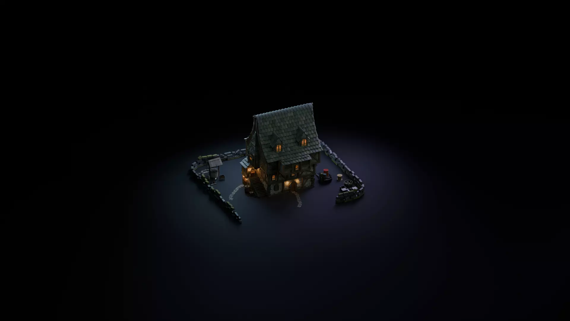 Vintage House  Low-poly 3D model_0