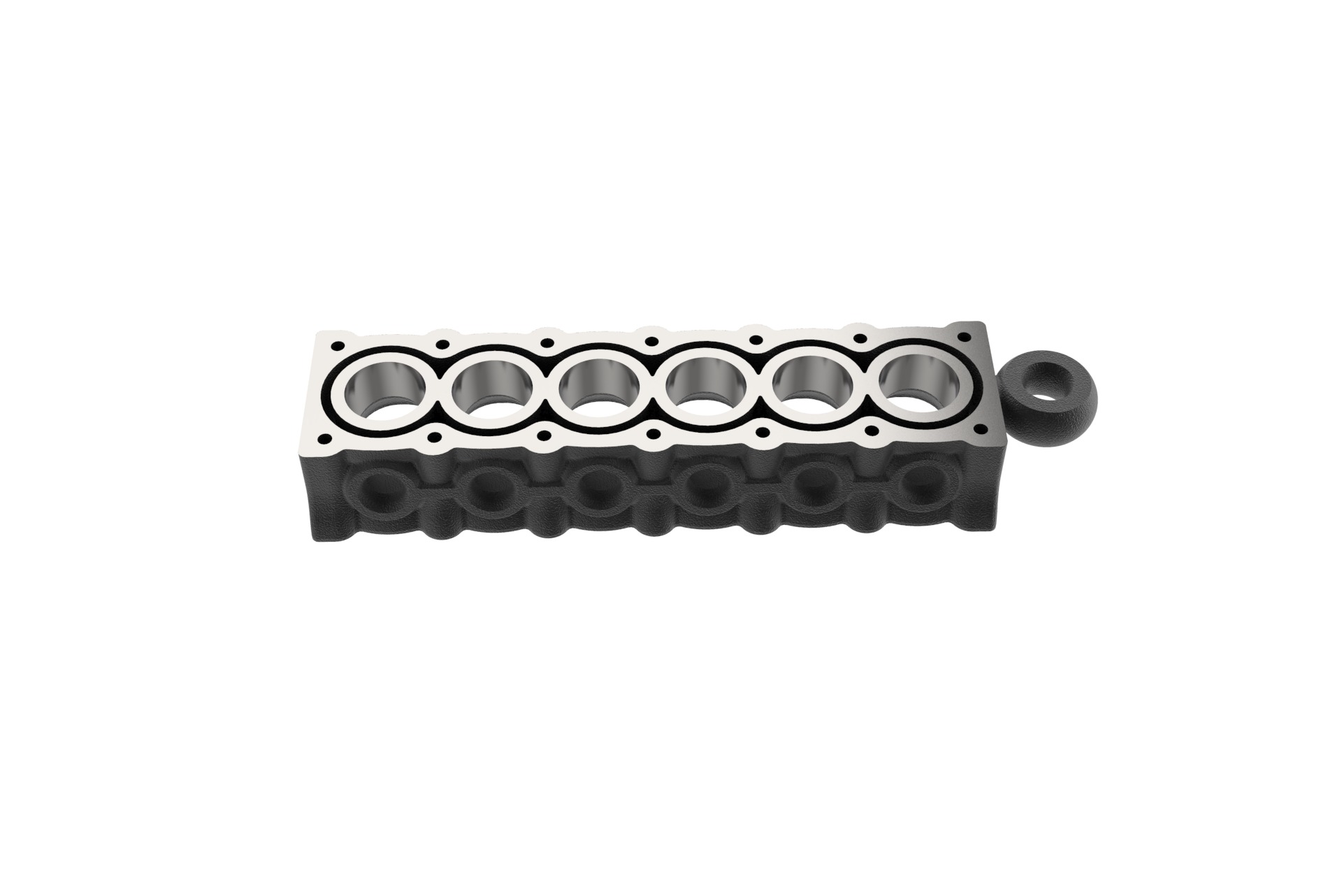Inline 6 Cylinder Engine Block Keychain 3D print model_10