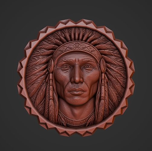 Native American coin Relief for CNC and 3D Printing 3D print model