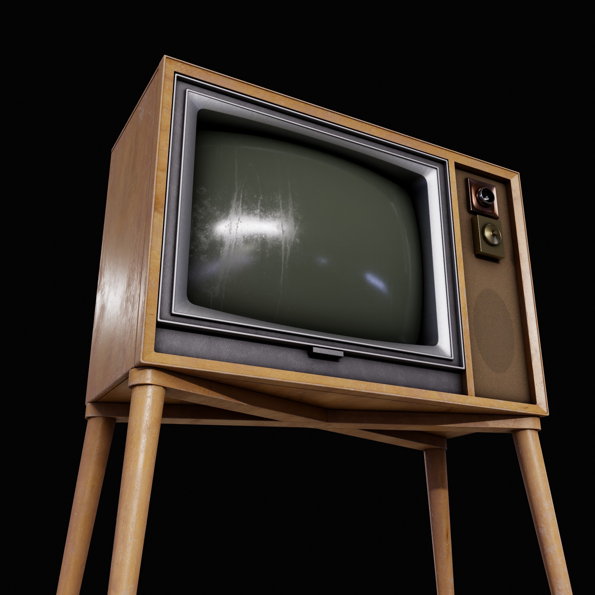 Old Retro TV 60-70s Low-poly 3D model_5