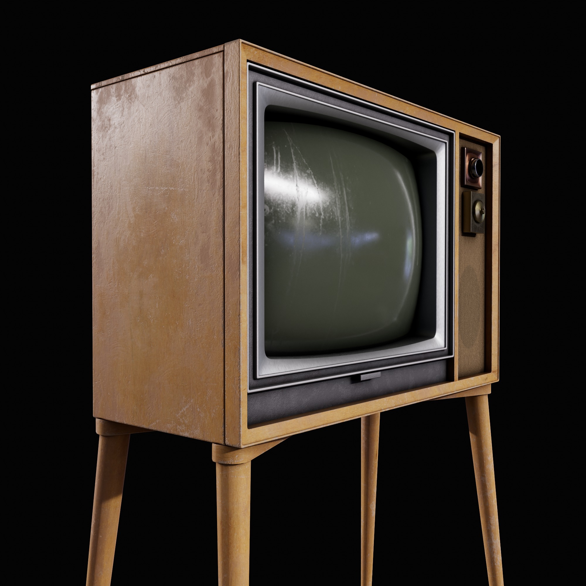 Old Retro TV 60-70s Low-poly 3D model_2
