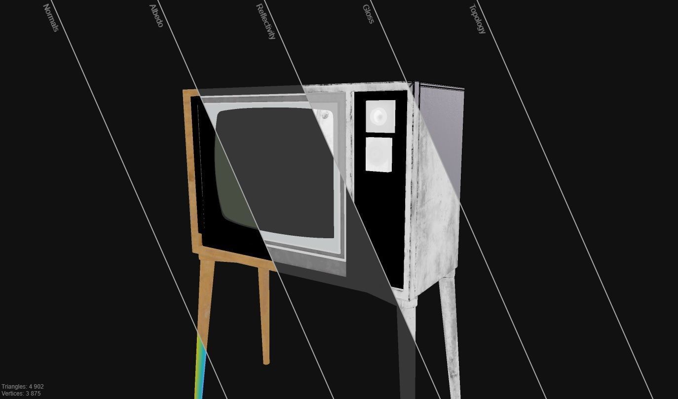 Old Retro TV 60-70s Low-poly 3D model_9