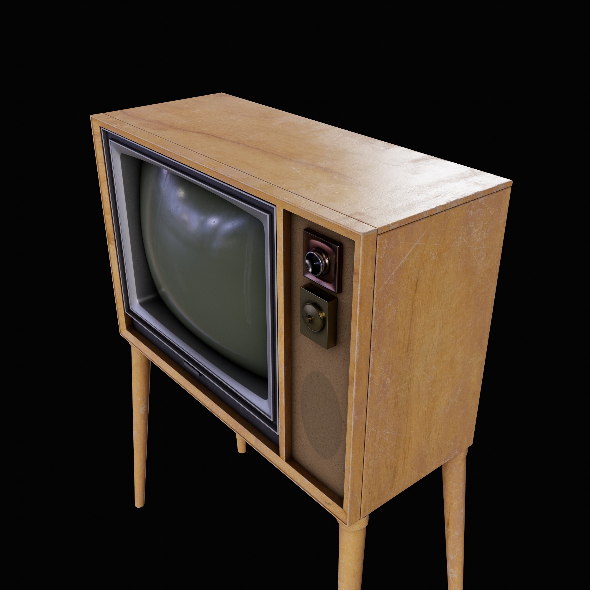 Old Retro TV 60-70s Low-poly 3D model_4