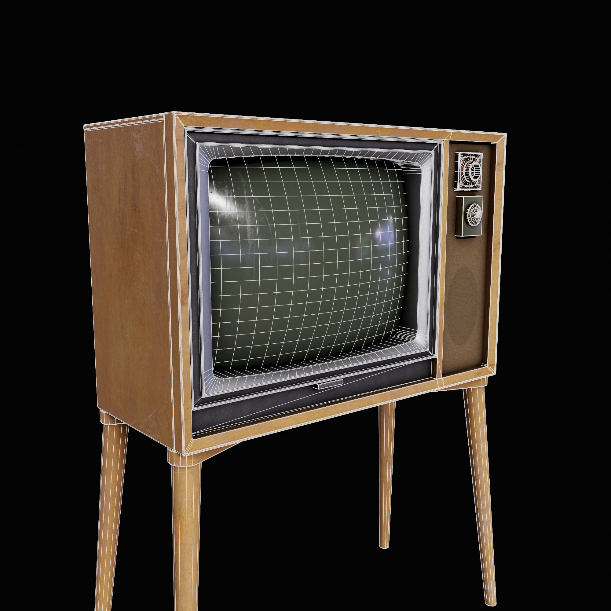 Old Retro TV 60-70s Low-poly 3D model_10