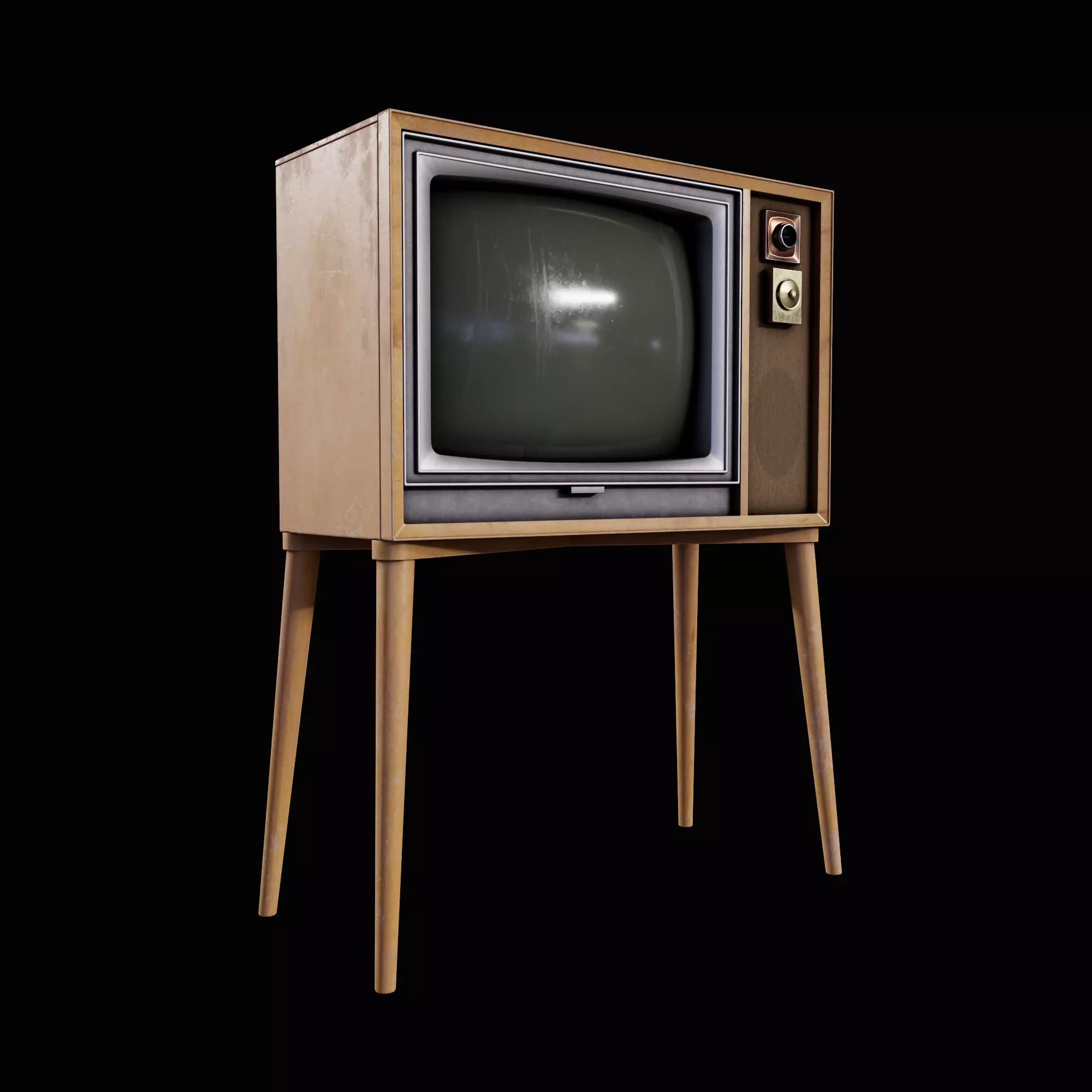 Old Retro TV 60-70s Low-poly 3D model_0