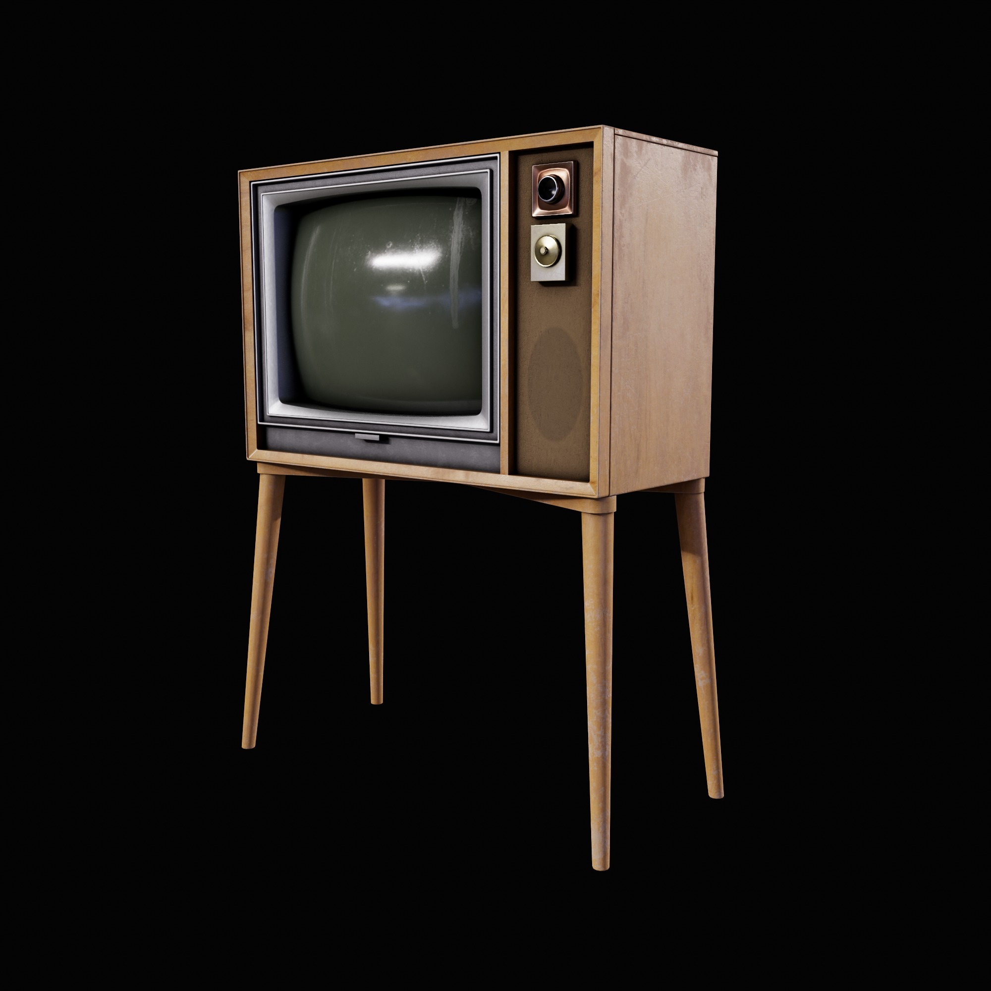 Old Retro TV 60-70s Low-poly 3D model_3