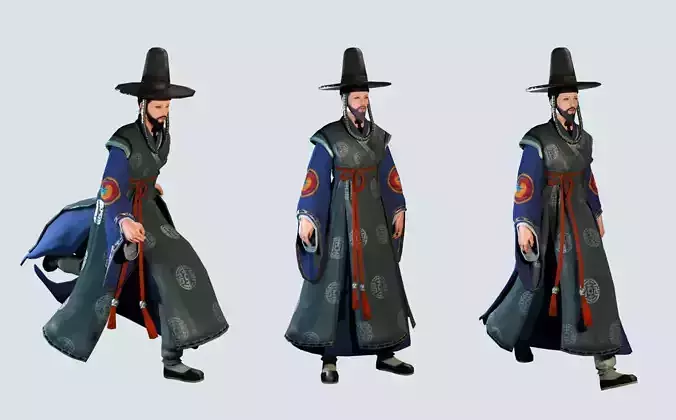Ancient Korean People Official Minister Low-poly 3D model