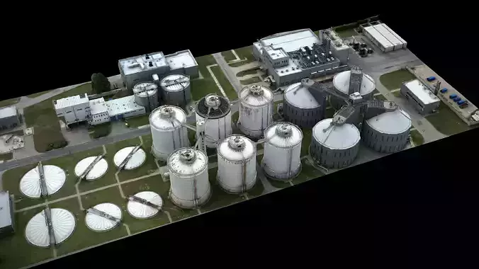 factory chemical plant silo terrain drone photogrammetry