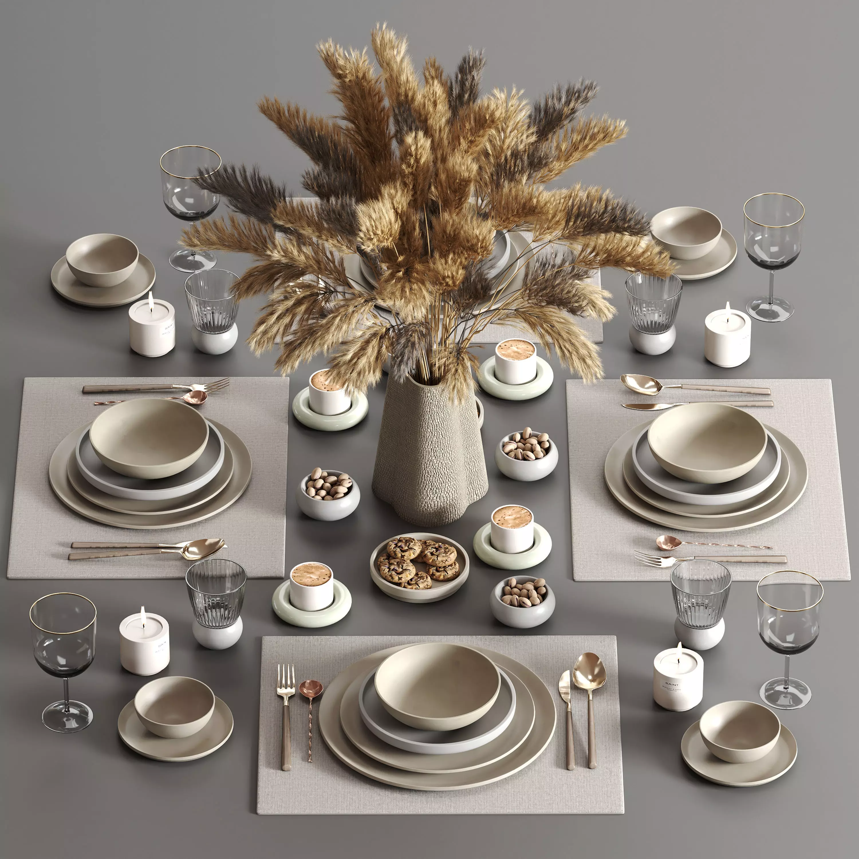 tableware setting N038 Low-poly 3D model_0