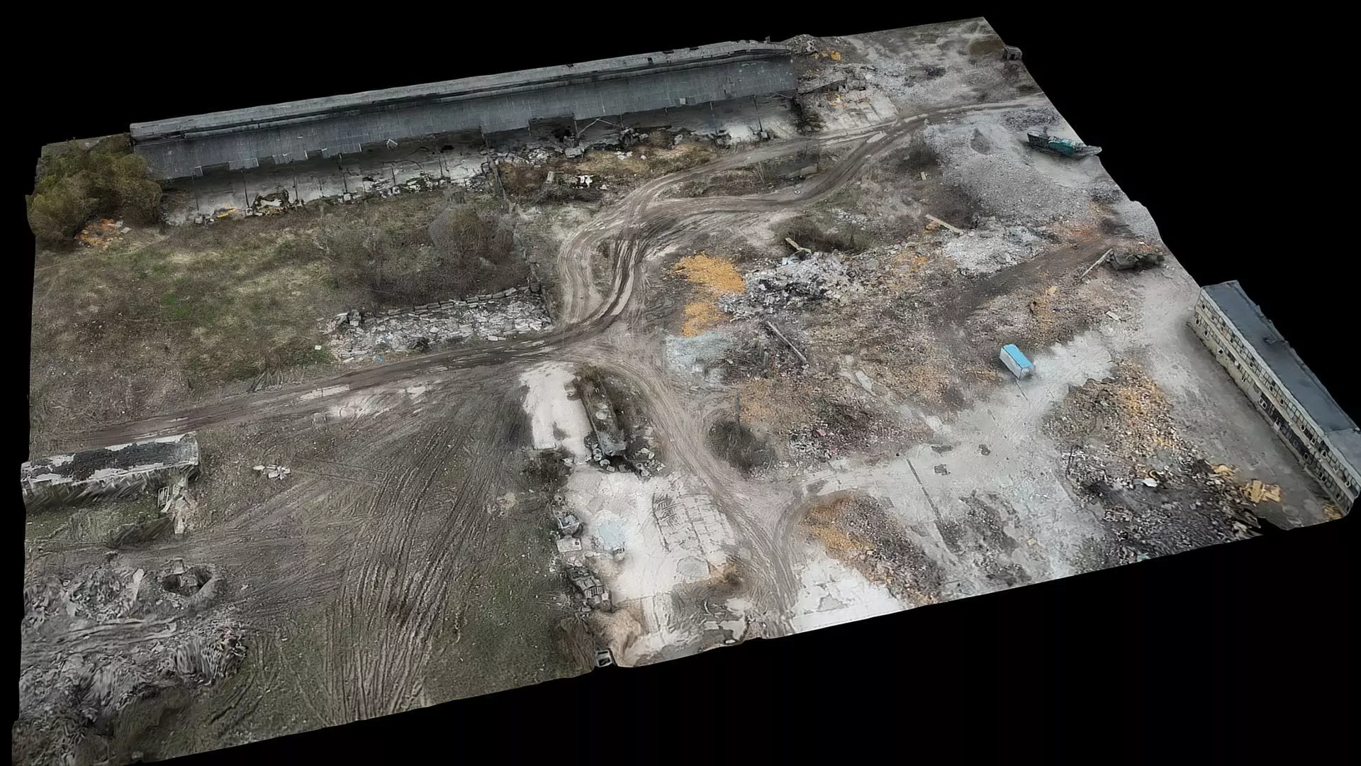 ukraine war destroyed factory ruins drone photogrammetry Low-poly 3D model_0