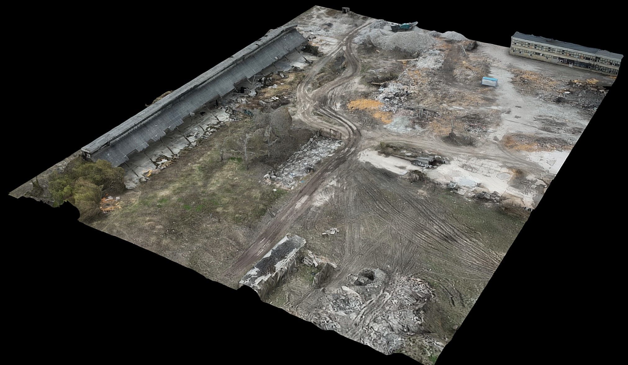 ukraine war destroyed factory ruins drone photogrammetry Low-poly 3D model_1