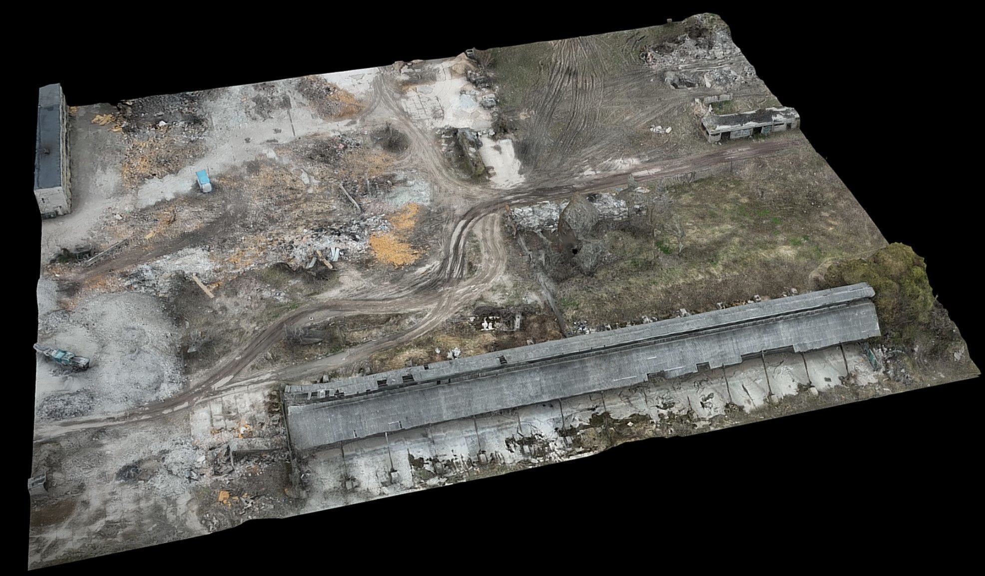 ukraine war destroyed factory ruins drone photogrammetry Low-poly 3D model_3