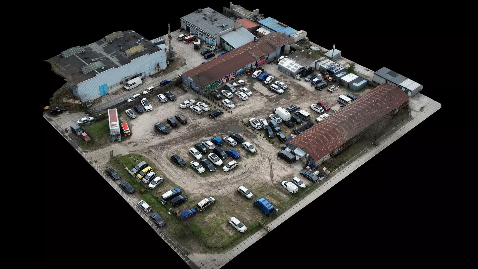 cars abandoned wrecks parking drone photogrammetry Low-poly 3D model_0