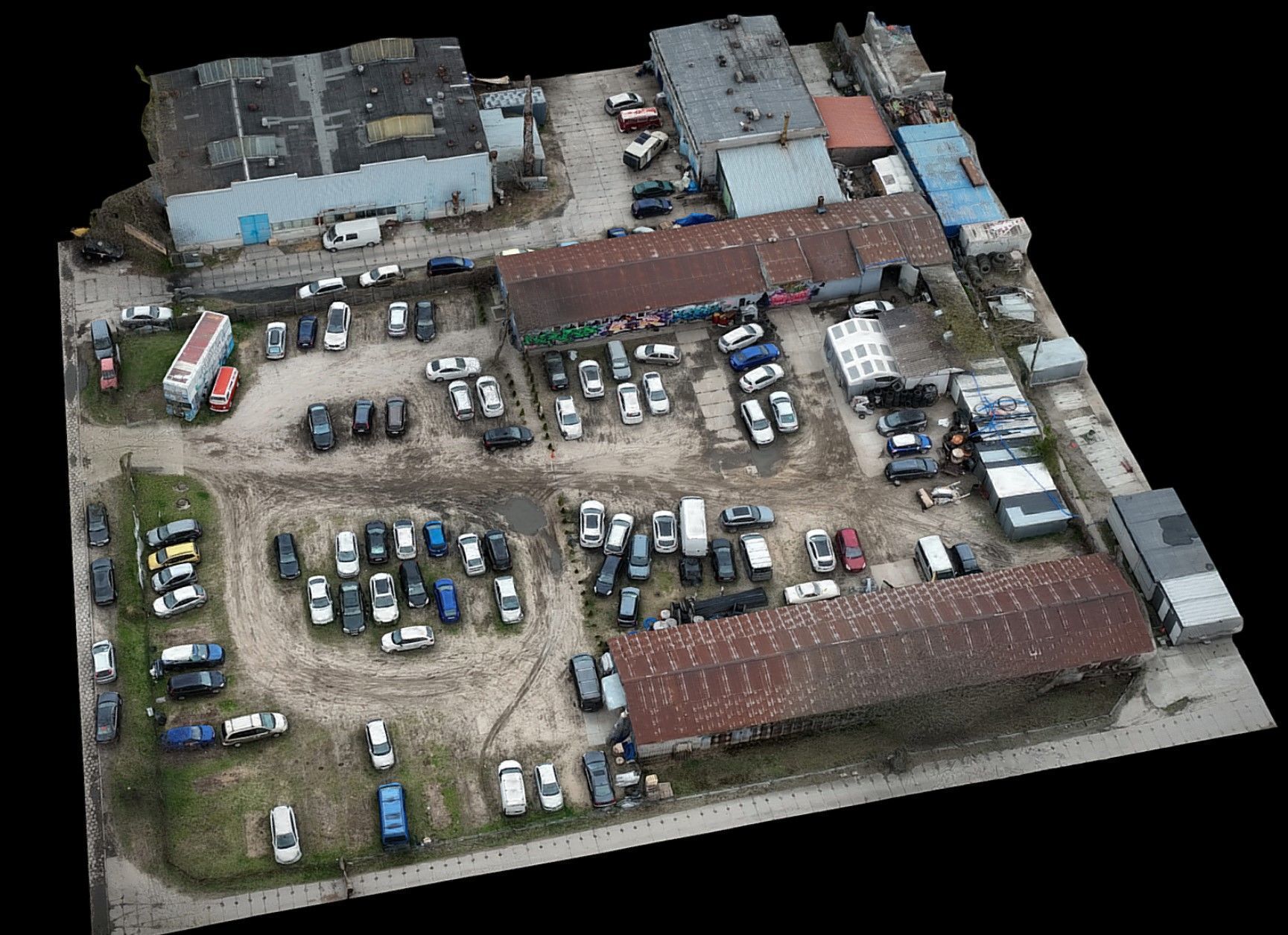 cars abandoned wrecks parking drone photogrammetry Low-poly 3D model_1