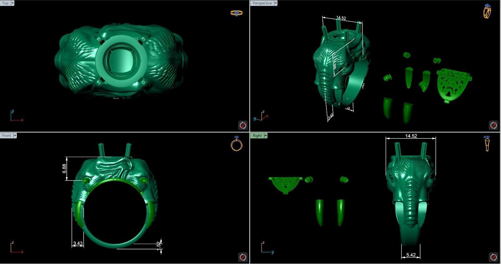 Elephants ring round gem 3D print model_12