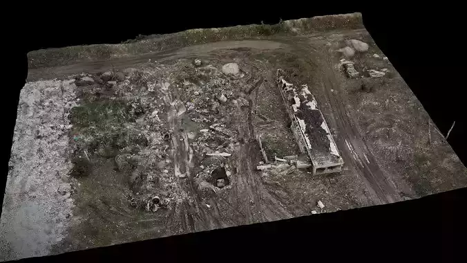warzone area destroyed houses ruins drone photogrammetry