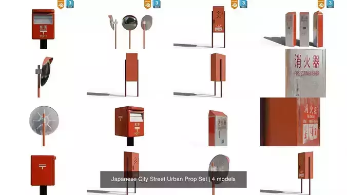 Japanese City Street Urban Prop Set 3D Model Collection