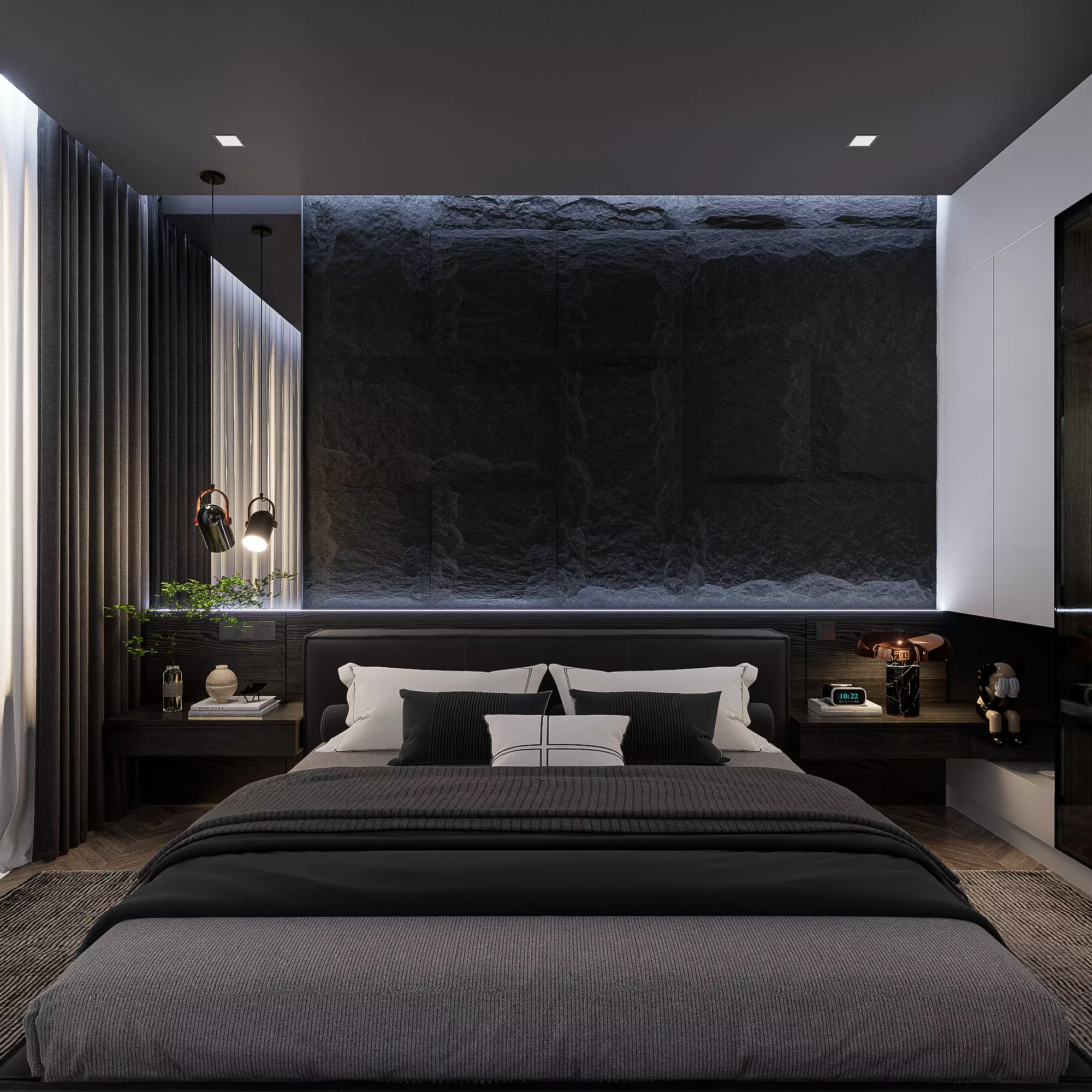 Modern black bedroom interior design 3D model