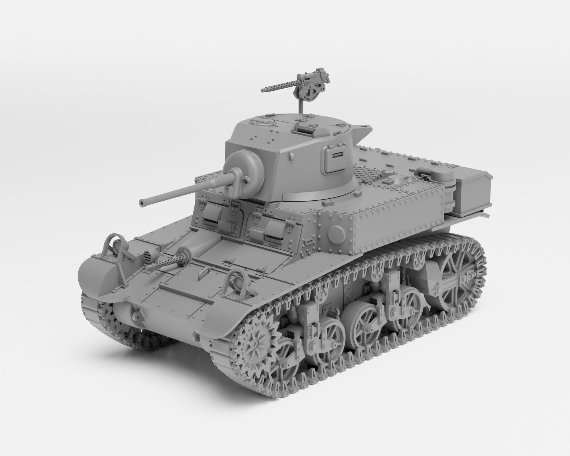 M3A1 Stuart - 1-72 tank model - Supported 3D print model_4