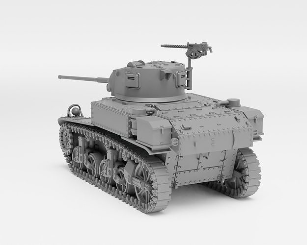 M3A1 Stuart - 1-72 tank model - Supported 3D print model 2