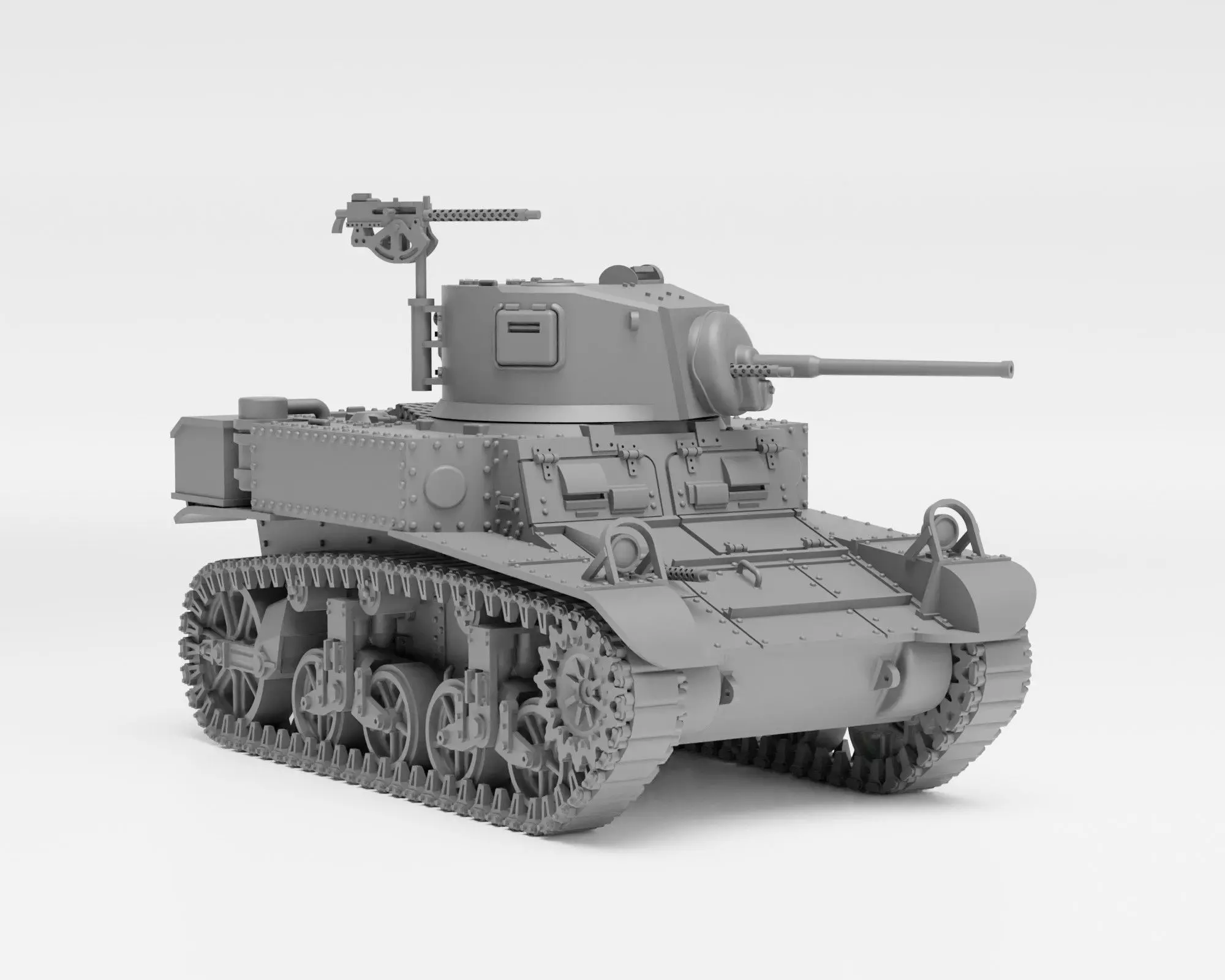 M3A1 Stuart - 1-72 tank model - Supported 3D print model_0