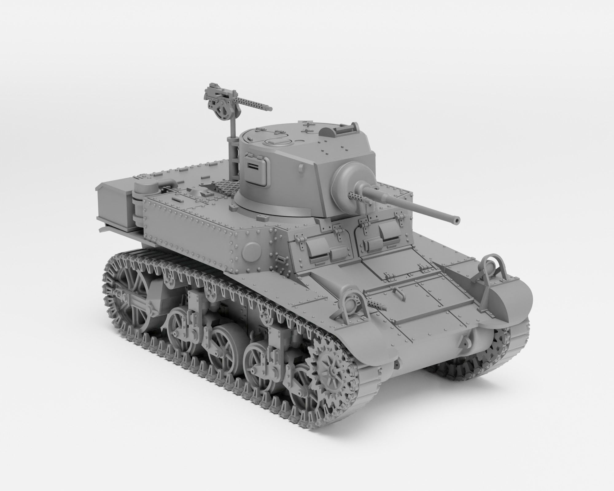 M3A1 Stuart - 1-72 tank model - Supported 3D print model_3