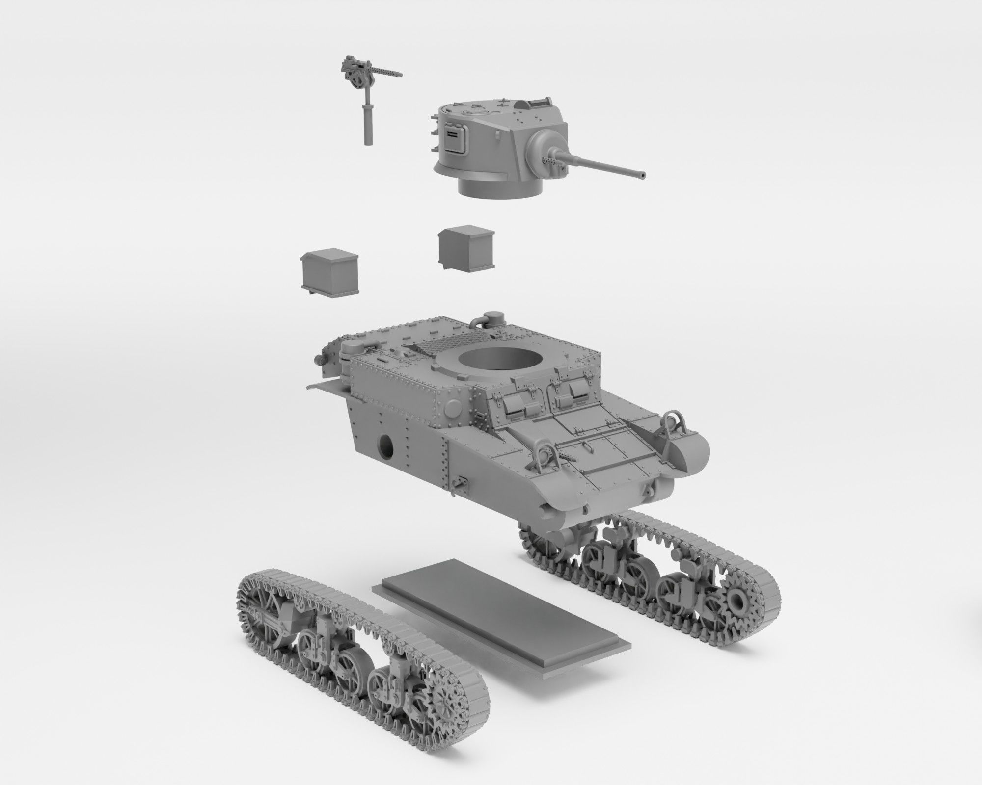 M3A1 Stuart - 1-72 tank model - Supported 3D print model_5