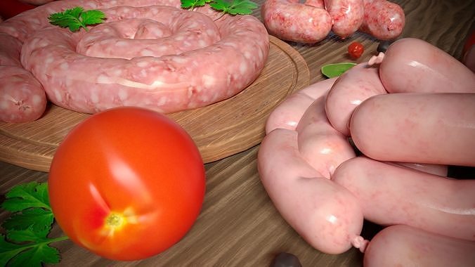 Various raw meat sausages 3D model 2
