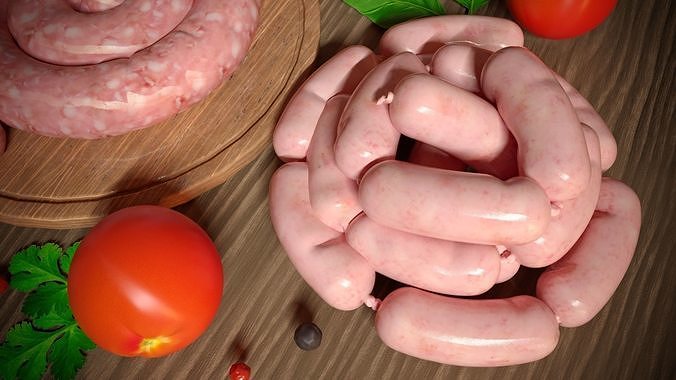 Various raw meat sausages 3D model 6